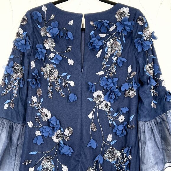 Marchesa Notte Navy Blue Tunic-Cut 3D Flowers Cocktail Dress $795 - Picture 7 of 9